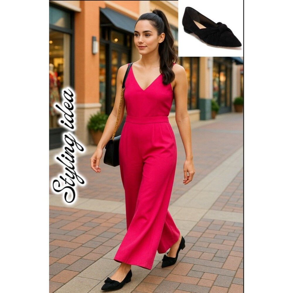 Via Spiga Black Suede Flats Size 7M Pointed Toe Bow Slip-On Shoes Women